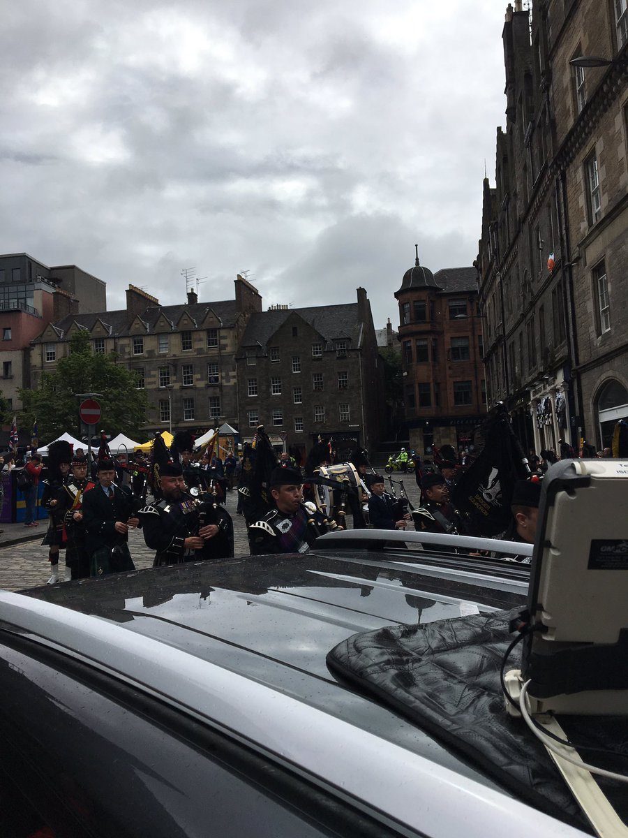 chriswarburton_'s tweet photo. A magnificent sight - but not the ideal one when just about to go on air! #pipers #loadsofem #ArmedForcesDay https://t.co/3RuxDnIM8P