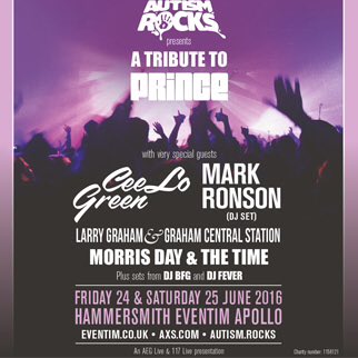 Looking forward to 2nd night @AutismRocks #PrinceTribute - We are on at 7pm!!@TheMorrisDay @CeeLoGreen @MarkRonson