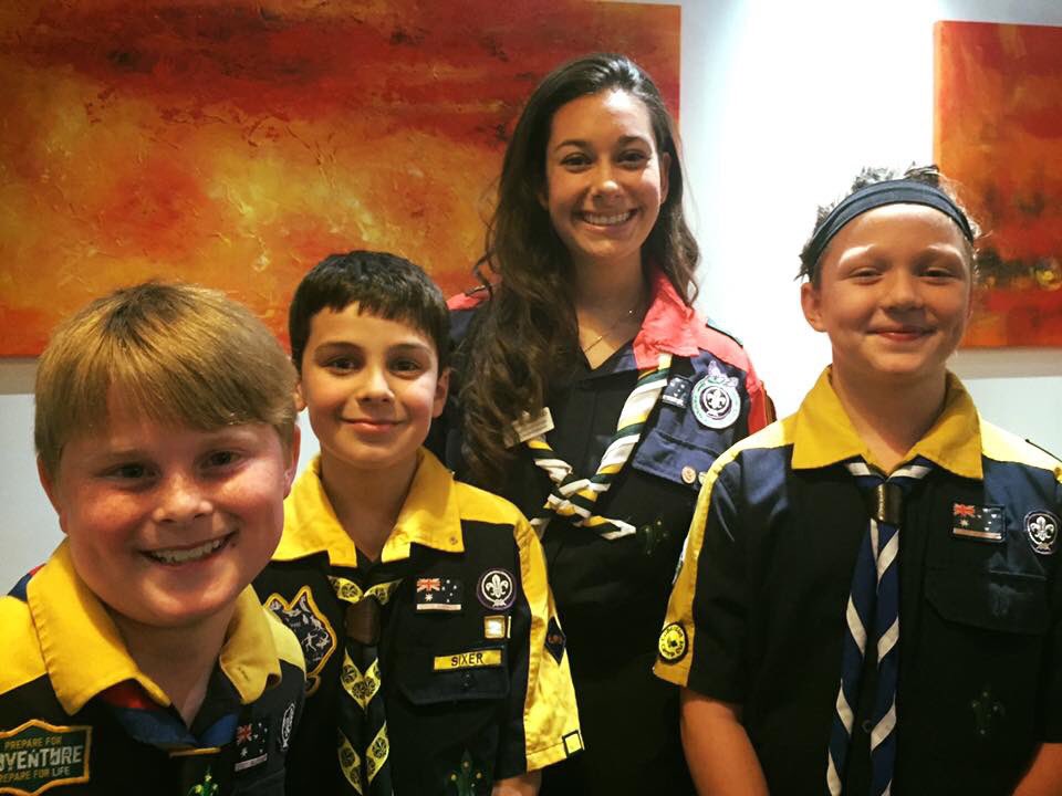 Elodie, National Commissioner Youth Empowerment, with Jakob, Sam &amp; Imogen who presented our AGM dinner #cubs100