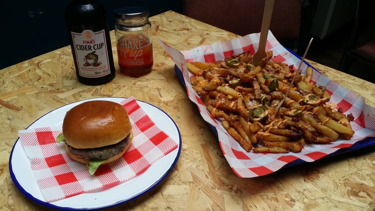 3MonkeysHalifax's tweet photo. Dirty Burger &amp; Dirty Sharing Fries. Wash it Down with new Pimms Cider Cup!!! https://t.co/iCmP4du4hp
