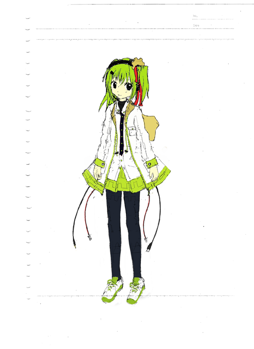 missile_39's tweet photo. 短いサイドテールで動きやすそうに。関節部をなるべく服で隠し＆保護するため露出は極小。胸は必���ないので０。現代技術の茶運び人形目指して抹茶ラテモチーフに色も付けてみた。サイドテールは茶葉みたいな。名前は茶運めぐり（全部暫定） https://t.co/wwusrl5dnD