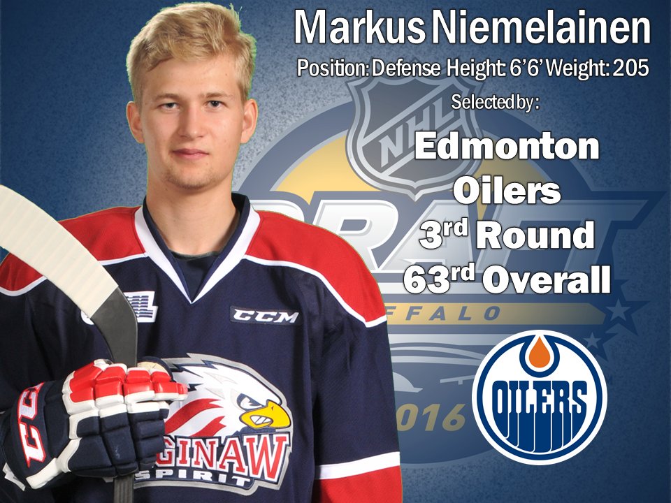 With the 63rd overall pick, the @EdmontonOilers select Markus Niemelainen, Congrats Nemo! #NHLDraft2016