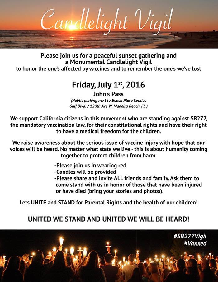 Movanhook's tweet photo. We stand united wCA Parents Vaccine Choice/Florida vigil - July 1 SB277 #cdcwhistleblower  #demandliability #vaxxed https://t.co/OfHUQS0ucY