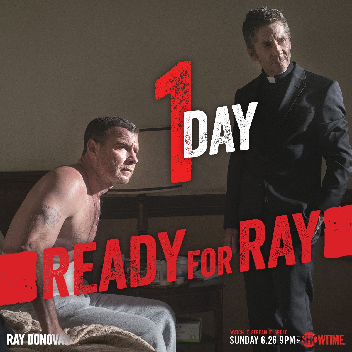 Showtime's tweet photo. In 1 DAY, Ray will get a second chance.
Are you #ReadyForRay?
#RayDonovan
#Donofans
#RayDay https://t.co/aeBRcj2fKu