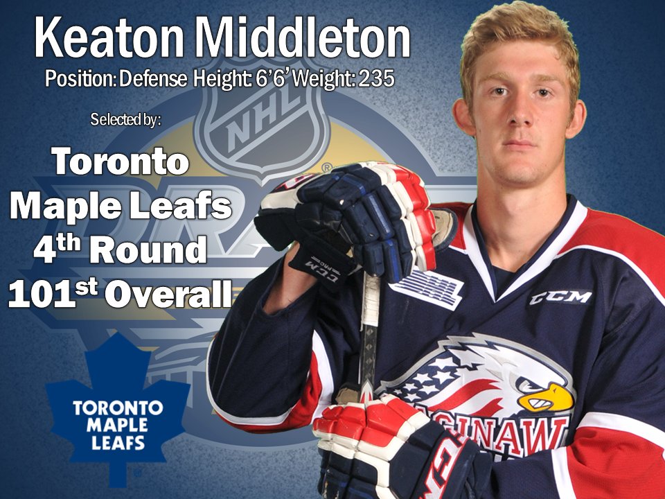 With the 101st overall pick, the @MapleLeafs select Keaton Middleton, Congrats Middzy! #NHLDraft2016