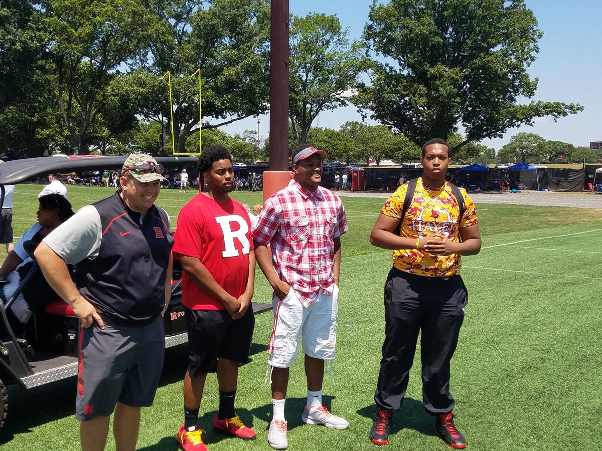 TodderickHunt's tweet photo. Blazek with #RU commits Micah Clark, Jamaal Beaty and 2018 target Qadir White. https://t.co/cXcTQk1QFw