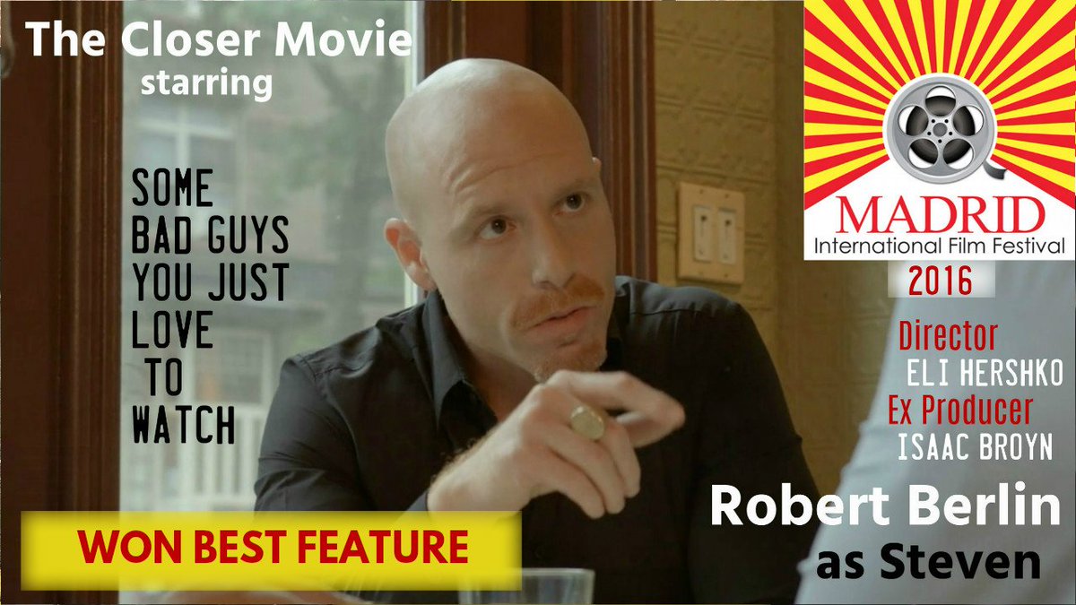 Thx.<a href="/FilmFestInt/">Film Fest International</a> Madrid! .<a href="/theclosermovie/">The Closer Movie</a> Wins it's 7th BEST FEATURE Award! <a href="/pixhershko/">Eli Hershko</a> .<a href="/BroynIsaac/">isaac broyn</a> .<a href="/RobertgBerlin/">Robert Berlin</a>