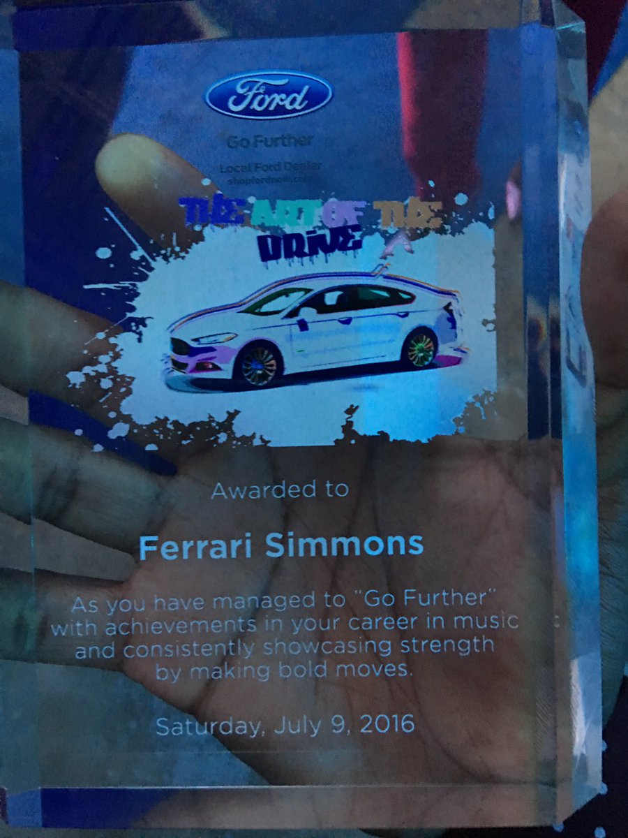 FerrariSimmons's tweet photo. Got honored by @Ford in Atlanta tonight #FordATL #TheArtOfTheDrive let's keep going! https://t.co/jRSL2dMQcX