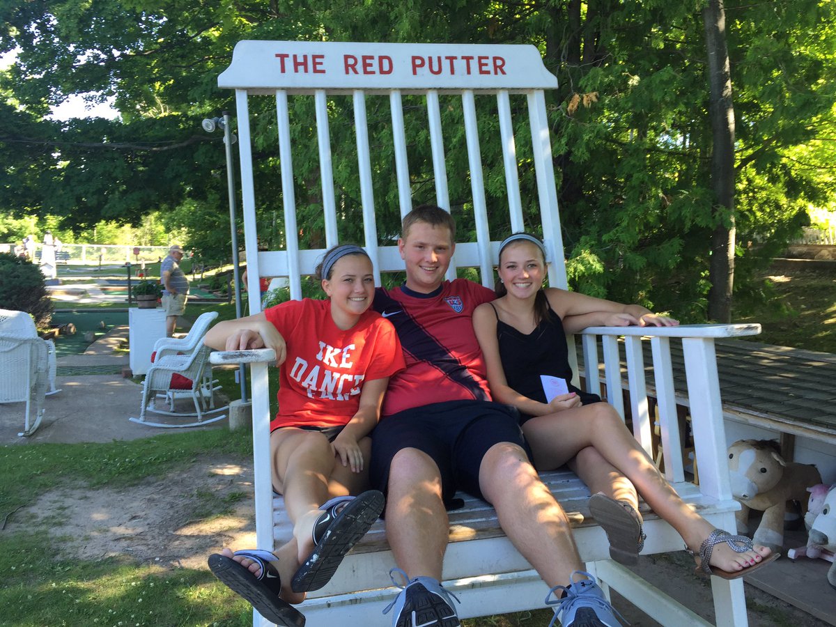 KenMcCormickIII's tweet photo. Finished a great #doorcounty vac w/ a round of #RedPutter mini-golf w/ these monkeys. Still fit in the chair #family https://t.co/6orURkCdOG
