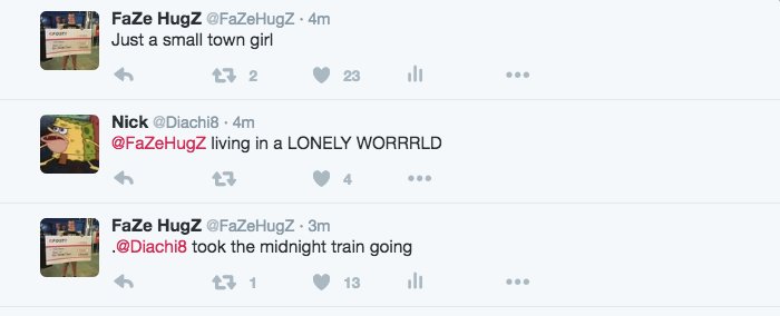 FaZeHugZ's tweet photo. Just started a new trend, breaking into lyrical song with fans through twitter https://t.co/eEO7Zy70n9