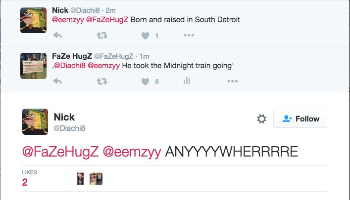 FaZeHugZ's tweet photo. Just started a new trend, breaking into lyrical song with fans through twitter https://t.co/eEO7Zy70n9