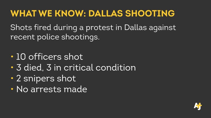 ajplus's tweet photo. Gunshots fired at a protest in #Dallas. Here’s what we know: https://t.co/bjsmGKLmbC