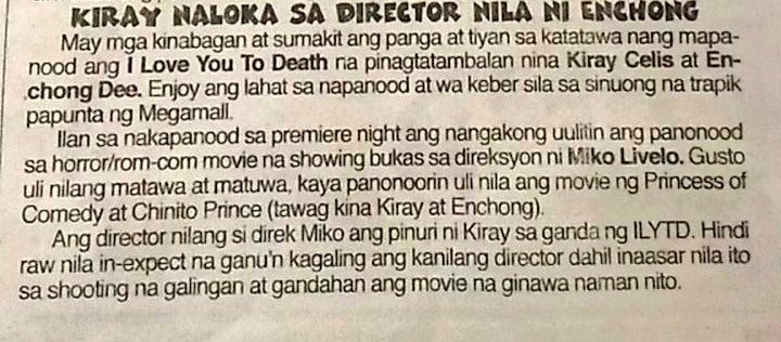 EnRich_Army's tweet photo. Congratulations! 👏👏👏 @enchongdee777 @kiraycelis and the rest of the cast &amp; crew #ILoveYouToDeath Now Showing!!! 😁😄😊 https://t.co/Rdnmg0lRO3