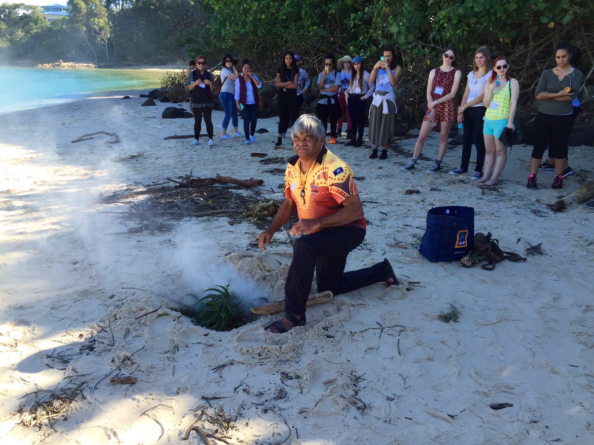 Jellurgal elder Alan's smoking ceremony &amp; welcome to country @ start of NYALC 2016, Burleigh Heads.
