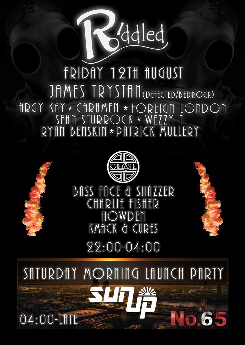 We are back with this monstrous line up Friday 12th August at No65, Vauxhall teaming up @kreate_ldn and <a href="/sunup_ldn/">Sun Up</a>