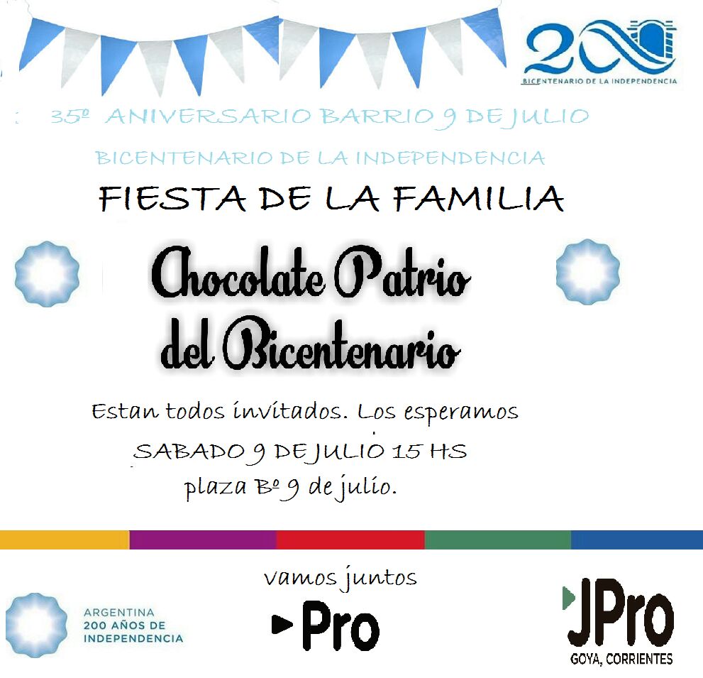 jprocorrientes's tweet photo. #Mañana festejo del #Bicentenario en goya vamos a estar en el B 9 de Julio #JProGoya #JProCercaTuyo @jovenesprogoya https://t.co/hNRtwsPQAD