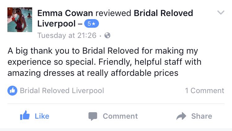 BridalRelovedSp's tweet photo. Thanks you for the lovely review, it means so much βΊοΈ #thankyou #custimerservice #happy #GBHighSt #AigburthRoad https://t.co/IymQTm9msg