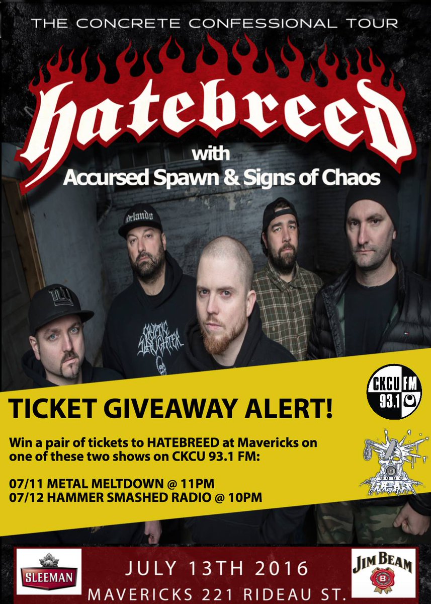 AccursedSpawn's tweet image. Need tickets to @hatebreed? @CKCUFM will be giving away a few pairs next week! #OttawaMetal @mavericksbar