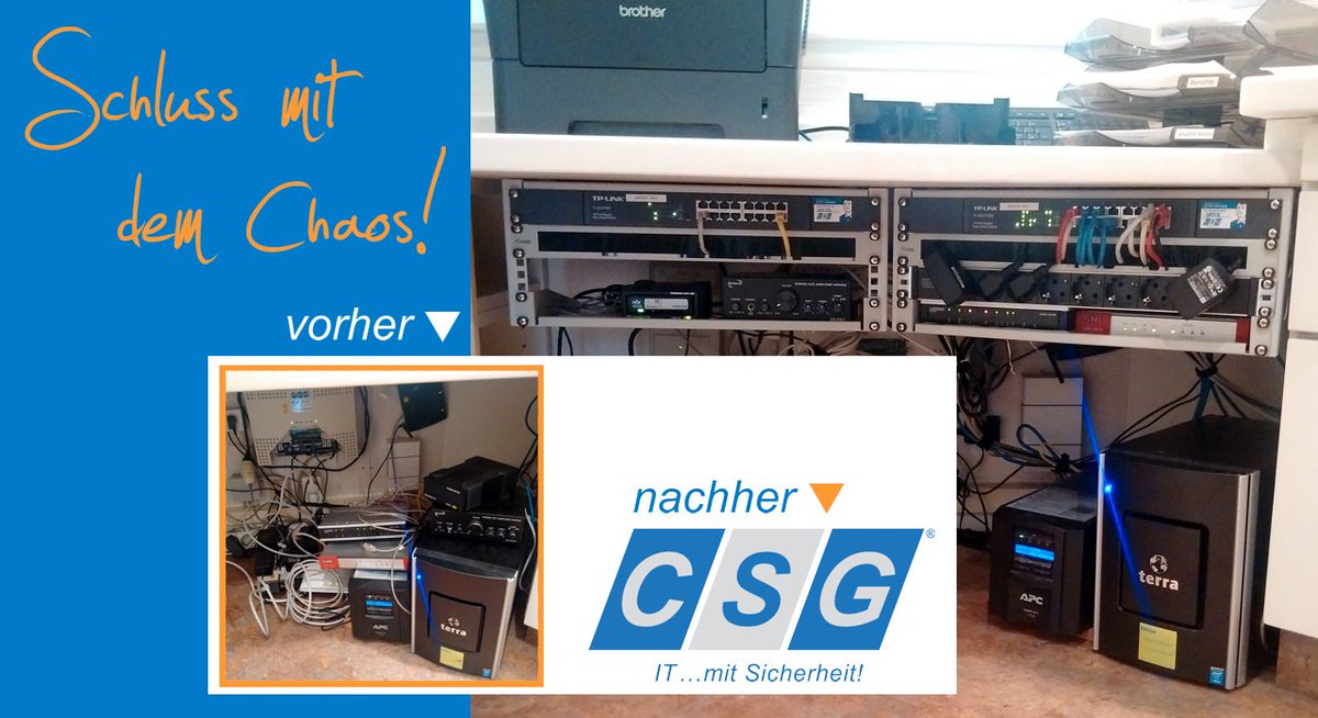 Vorher: Kabelchaos - nachher: CSG! Schluss mit dem Chaos #CSG #ITmitSicherheit #Kabelchaos #nichtmituns