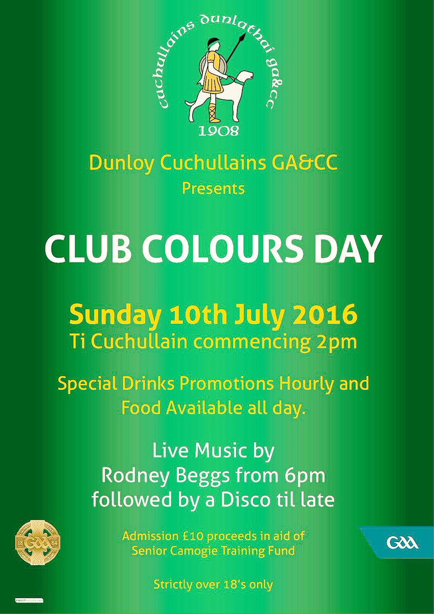This Sunday. Drinks promos all day, GAA matches live, Euro final live and music. Wear your own clubs colours