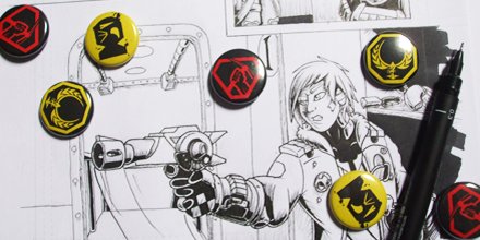 MattsComicbooks's tweet photo. The Early Bird badges from our Renegade Pilot #Kickstarter arrived today, thanks to the good people at @AwesomeMerch https://t.co/sYVze5KKLr