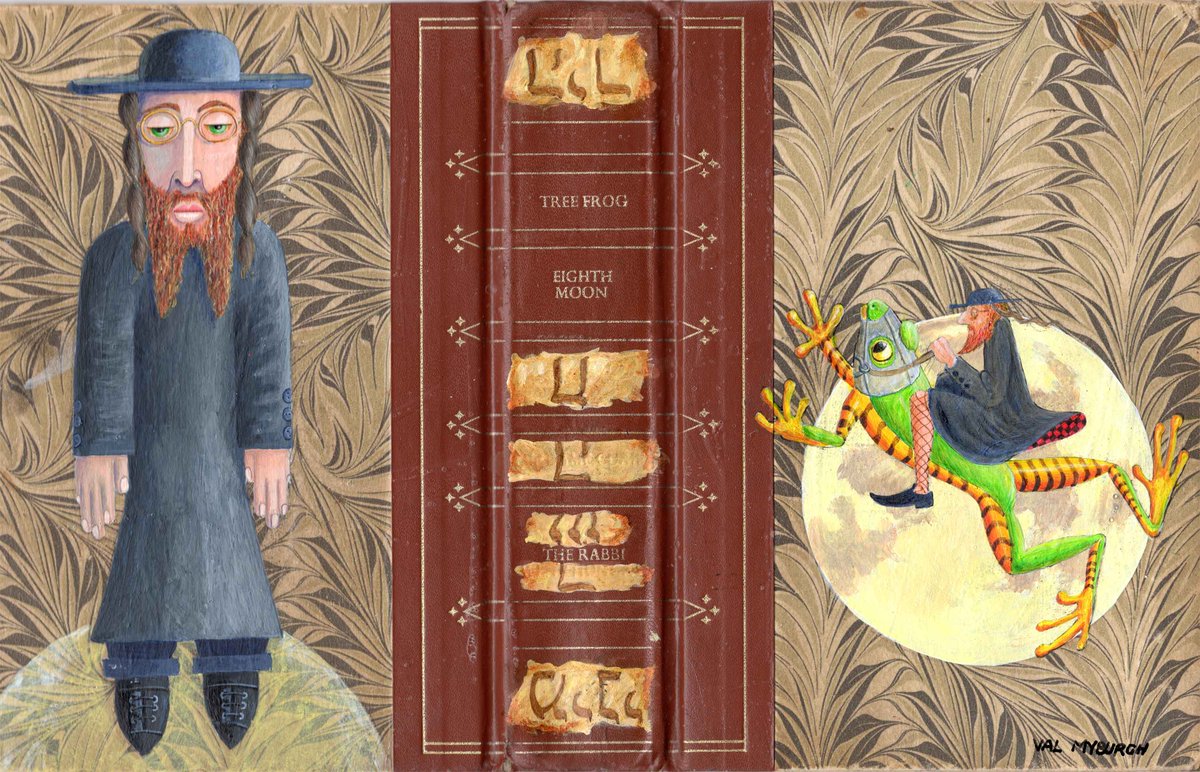 valburgh_illies's tweet photo. Eighth Moon Lies Beneath. #acrylics on #oldbookcover #rabbi #moon #frog @sa_artists #fantasyart https://t.co/d8SKzwx0S1
