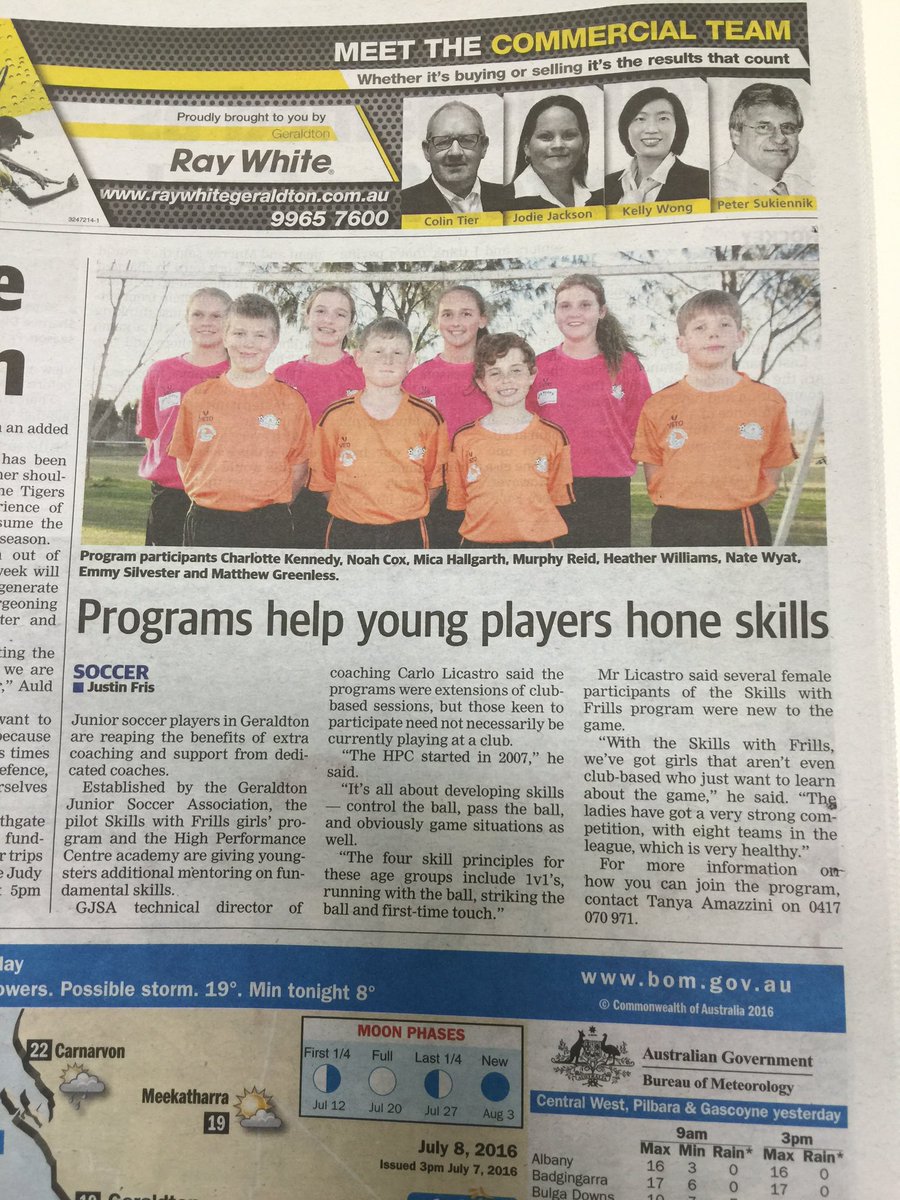 GeraldtonJSA's tweet photo. GJSA High Performance Centre and new Skills with Frills Girls only program newspaper article today ⚽️ @cadams109 https://t.co/1gphjgTSyf