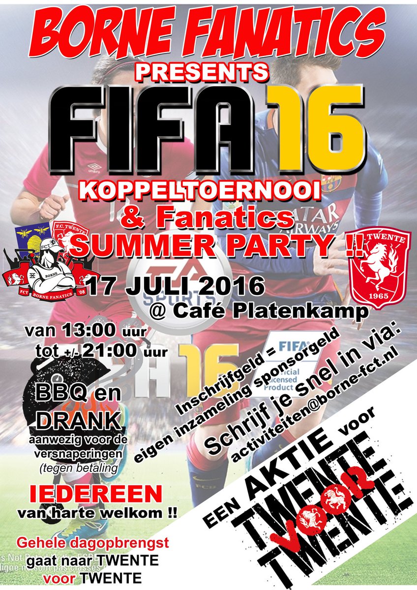 Zondag 17 juli FIFA koppeltoernooi. Ben je geen lid? Geen probleem, iedereen is welkom en kan zich aanmelden.