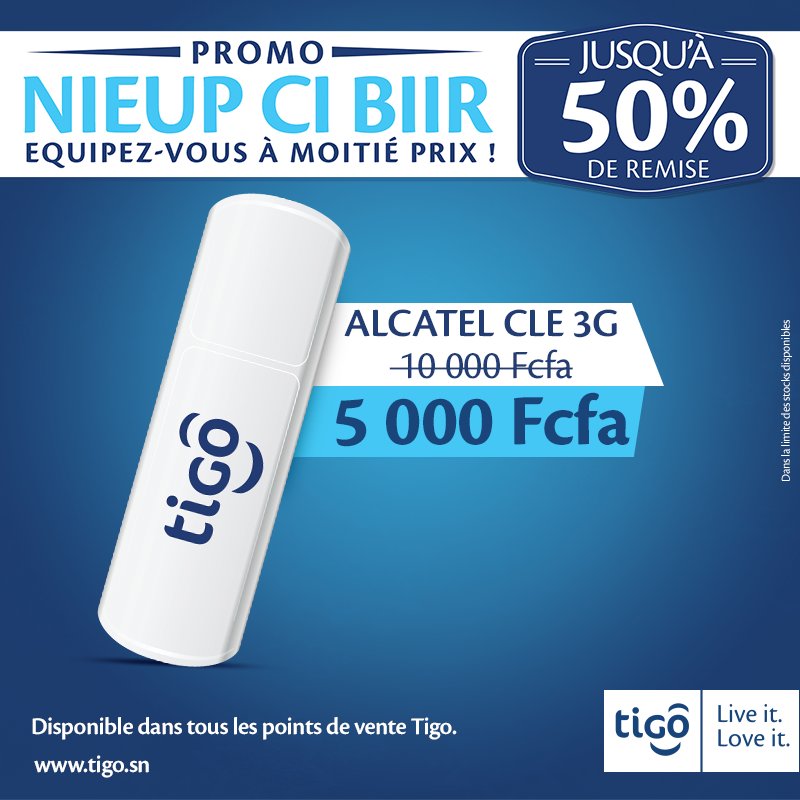 YasSenegal's tweet photo. Spéciale #PromoTigo ! Jusqu'à 50% de remise sur les clés 3G ! RDV dans toutes les agences #Tigo !! https://t.co/UFR21y3rNo