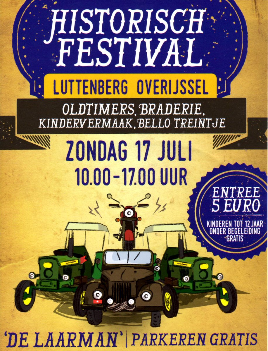 @DeBoer_NL Komt u ook naar het Historisch Festival! 17 juli <a href="/DeMuseum/">Museum De L'alt Camp</a> van 10.00 tot 17.00 uur in Luttenberg-Raalte.