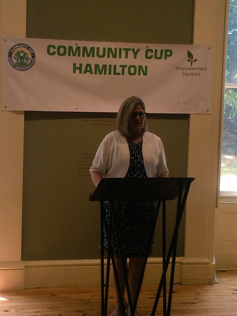 Hamcommunitycup's tweet photo. Co-chair @AndreaHorwath says "it's  about making new friends and keep people connected in our great city" #HamOnt https://t.co/8RzXxgsthm