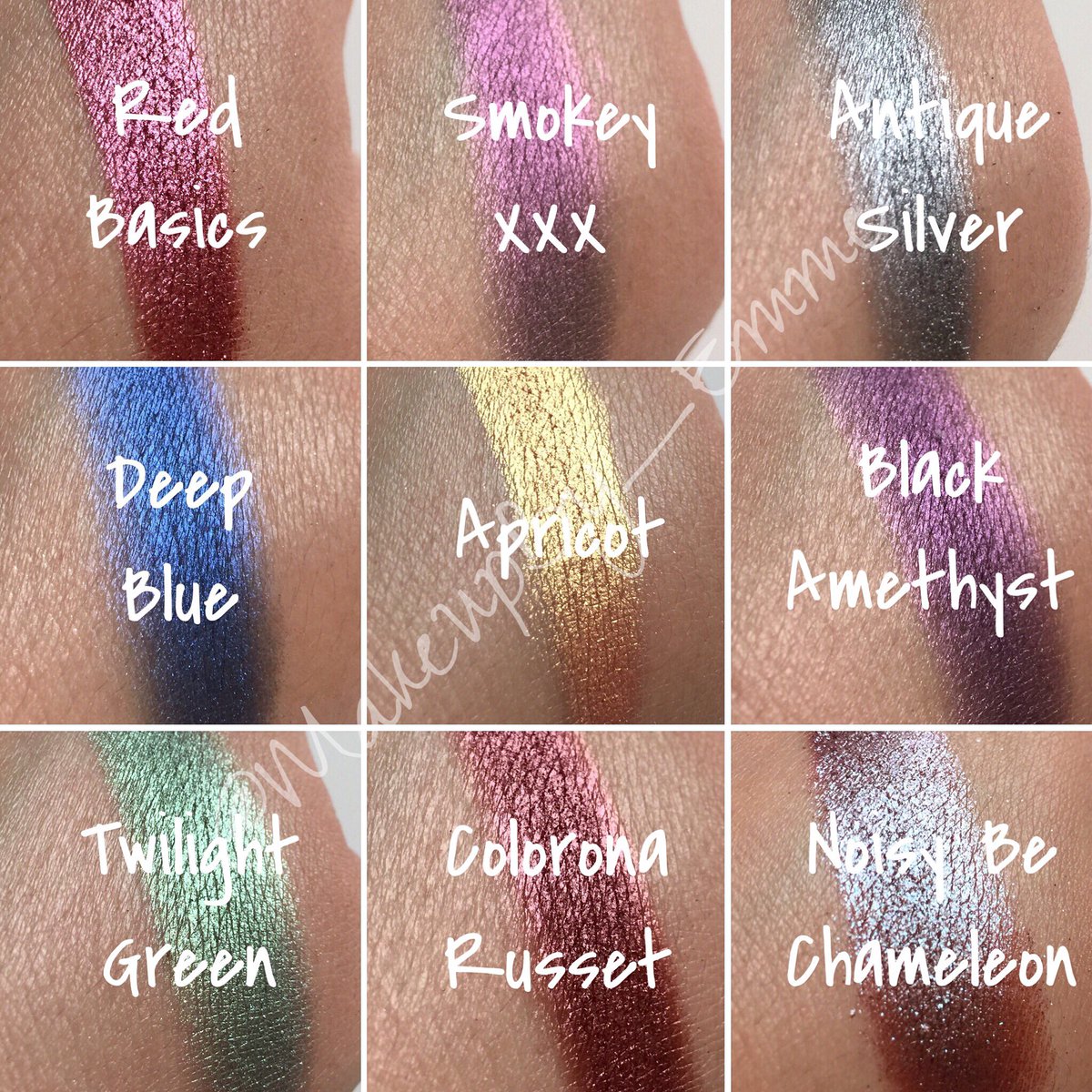EmmeCosmetics's tweet photo. Swatches of the 9 new available eyeshadows! Go to my Etsy store to buy them! #etsy #pressedpigments #eyeshadows https://t.co/RcXXNKzx0t