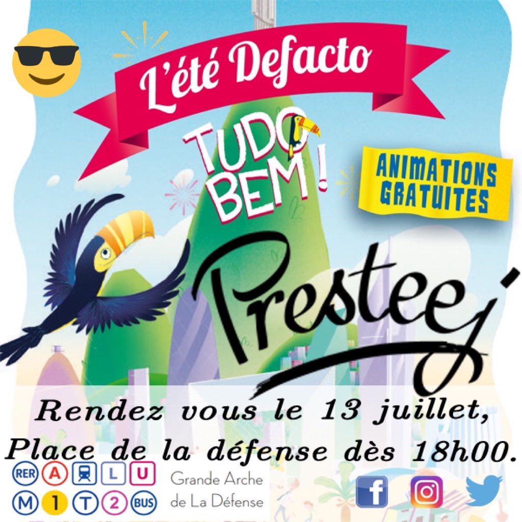 PresteejMusic's tweet photo. 13/07: Donnons nous rdv @LaDefensefr 
Un concert unique et gratuit #eteDefacto 
#onvousyattend nombreux (ses)!!! https://t.co/oFbuRsqkD5