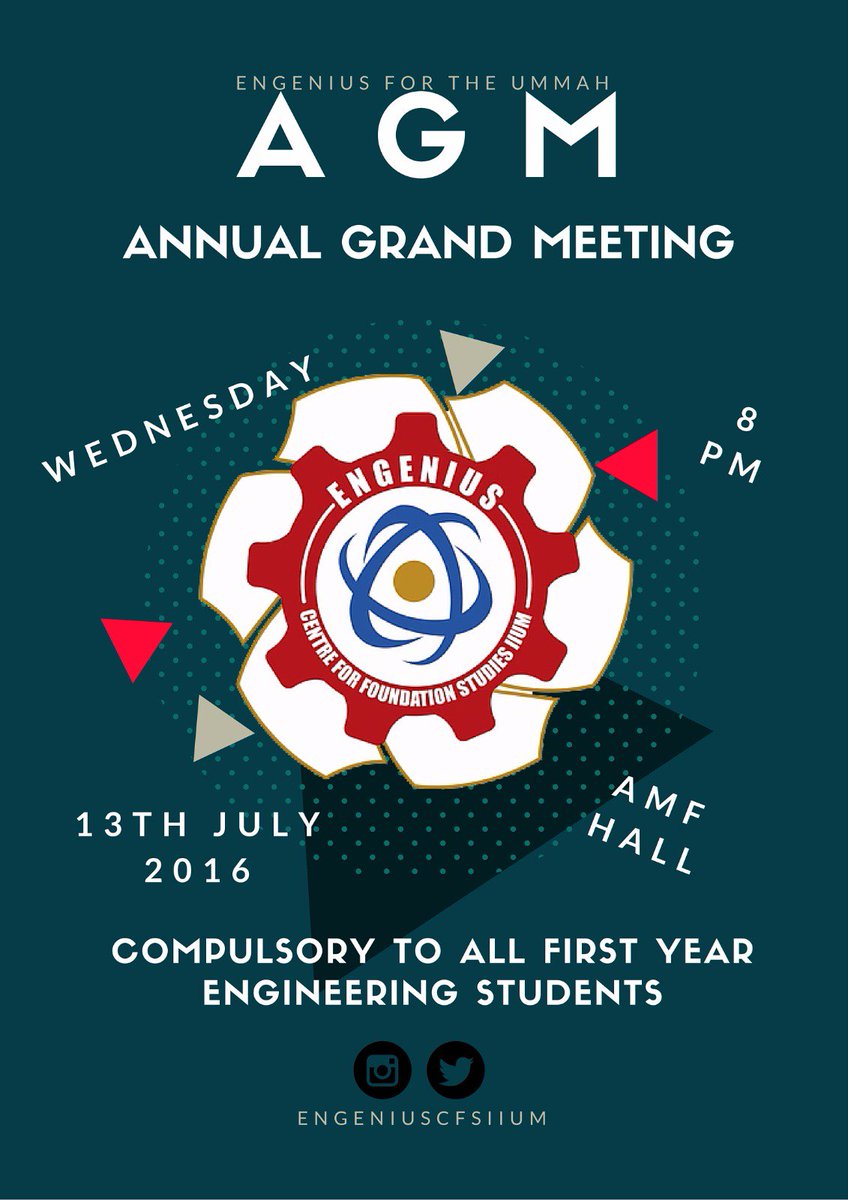 Calling all first year students to join our AGM this 13/7 Wednesday! Blend in kiddos! <a href="/engeniusCFSIIUM/">ENGENIUS</a>