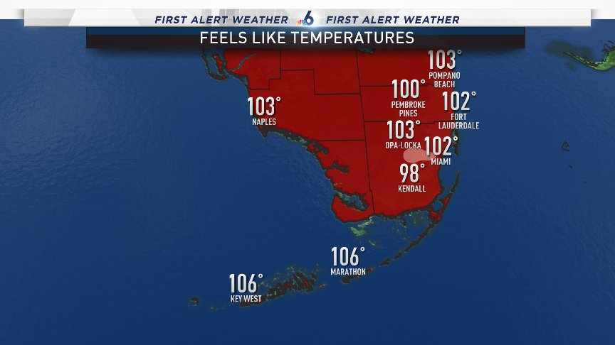 ErikaDelgadoWx's tweet photo. Steamy end to our week....take a look at what it "feels" like out there. @nbc6 #miami #FLL #FLkeys https://t.co/jkDOyV51va