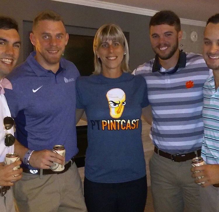 PTPintcast's tweet photo. @JSkyeDonovan sporting the limited edition 1st run @PTPintcast T-shirt @APTAnext. 🍻🤘🏻 #dptstudent #LiquidPT https://t.co/2jTSo6TBZe
