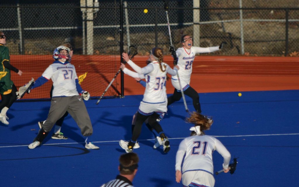 AmericaEast's tweet photo. Photo of the Year Nominee | @RiverHawkWLAX celebrates the 1st win in program history https://t.co/rgSiK1N3uM
