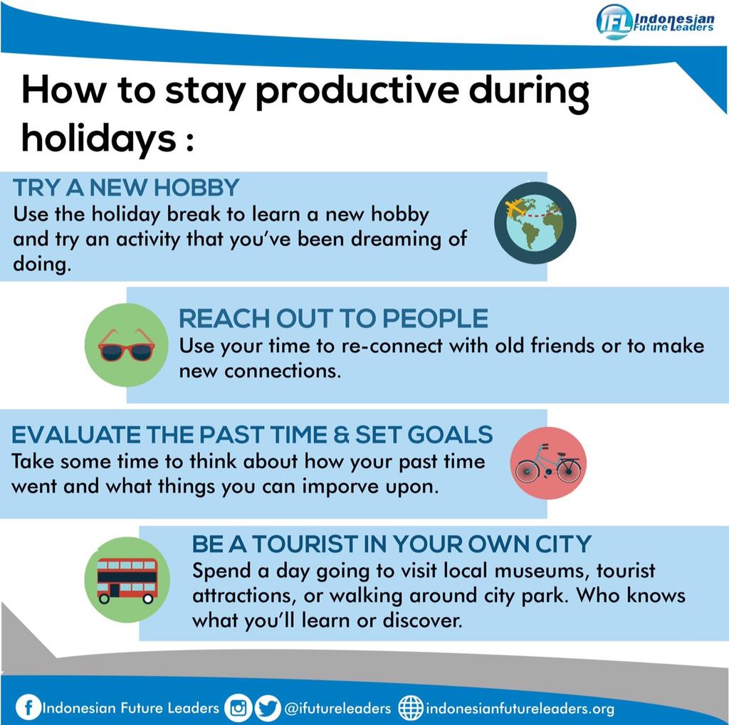 IFL punya beberapa tips yang bisa menjadi ide liburan produktif utk mengisi waktu di akhir pekan kamu. 
#IFLTips