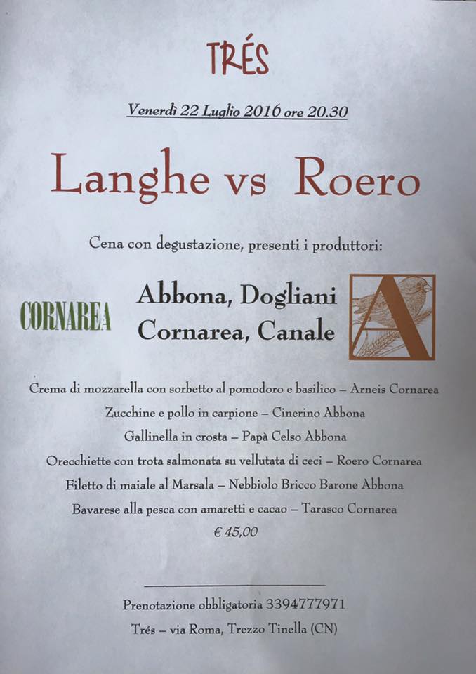 marzianoabbona's tweet photo. #Roero vs #Langhe: Cena d'estate da non perdere, venerdì 22 luglio al #Très di Trezzo Tinella! #abbona #cornarea https://t.co/IHKFhYIklf