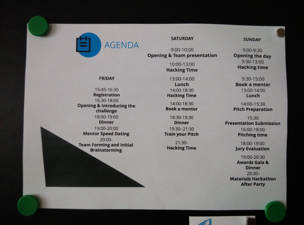melnykowycz's tweet photo. Agenda from now till Sunday for the #materialsHACK #hackathon https://t.co/UpoK2kofSP