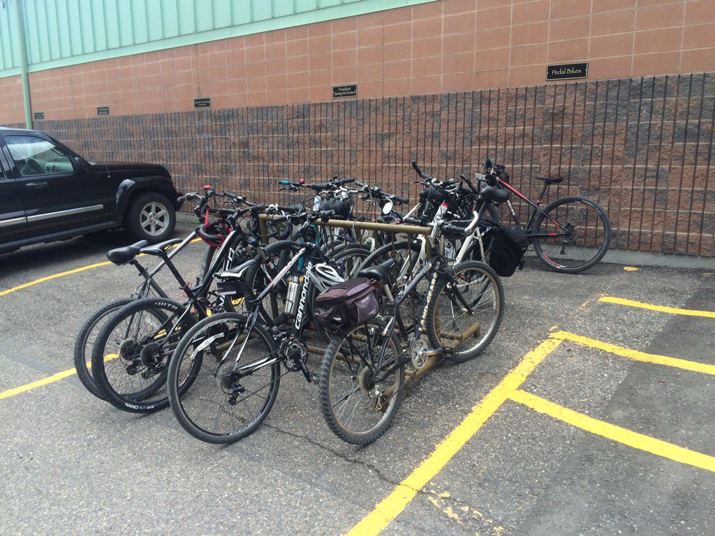 Bike_Canmore's tweet photo. You know you are #bikefriendly #canmore when this is the rack at your local golf course @CanmoreGolfClub https://t.co/CFTAeIj6RU