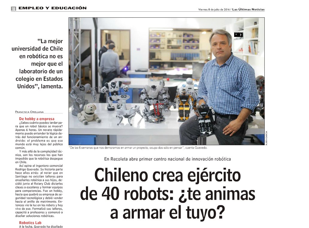 Corfo's tweet photo. #RoboticsLabScl 1er centro de Robótica aplicada del país. Descubre cómo funcionará https://t.co/Z6Oddpayoo vía @lun https://t.co/WIBTSlci0o