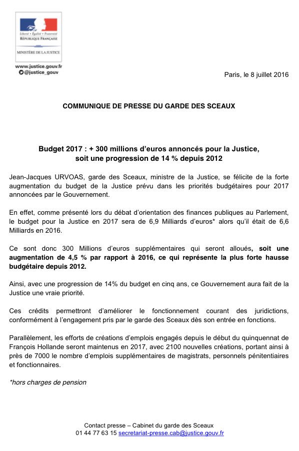 justice_gouv's tweet image. BUDGET 2017
➕300 millions d'euros annoncés pour la Justice : une progression de 14% depuis 2012