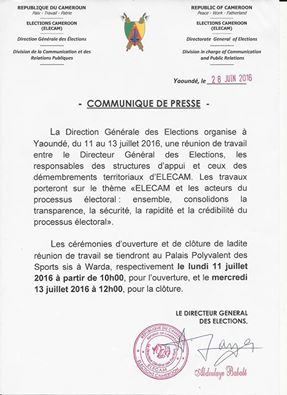 Elecam officials meet at  the Yaounde sports  complex   this Monday
