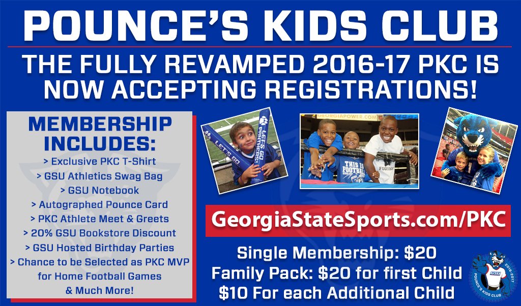 GSUPounce's tweet image. My Kids Club is back and better than ever! Visit GeorgiaStateSports.com/PKC to find out more and sign up today!