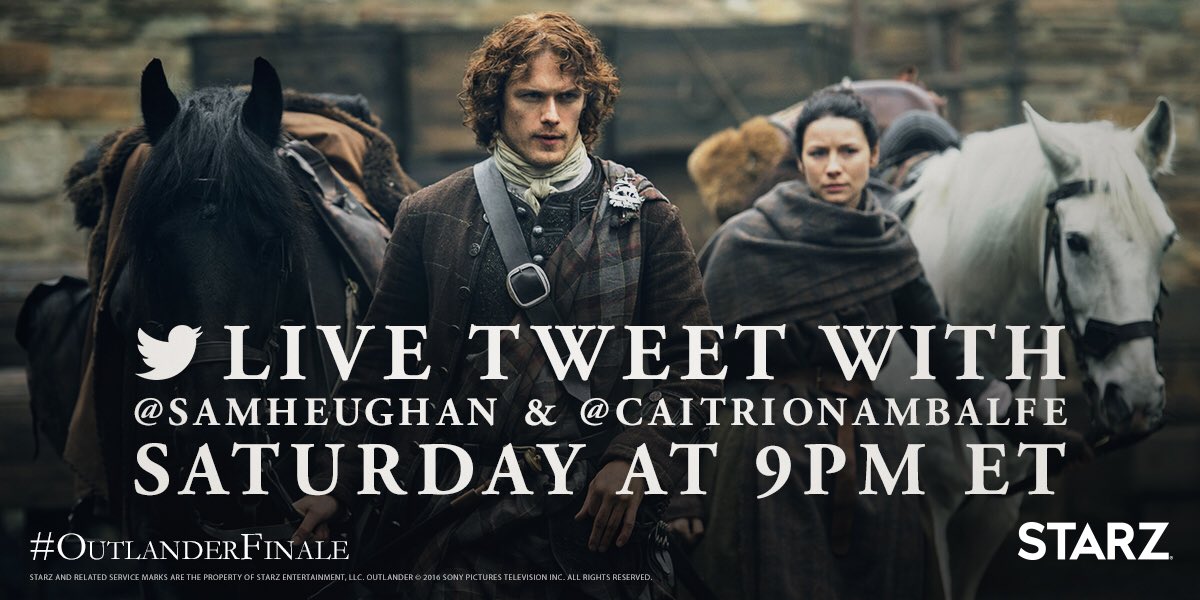 Sam Heughan (@samheughan) on Twitter photo Join myself and <a href="/caitrionambalfe/">Caitríona Balfe</a> Saturday <a href="/Outlander_STARZ/">Outlander Universe</a> season finale live tweeeeeting wooop!
#noAlcoholinvolved Join myself and <a href="/caitrionambalfe/">Caitríona Balfe</a> Saturday <a href="/Outlander_STARZ/">Outlander Universe</a> season finale live tweeeeeting wooop!
#noAlcoholinvolved