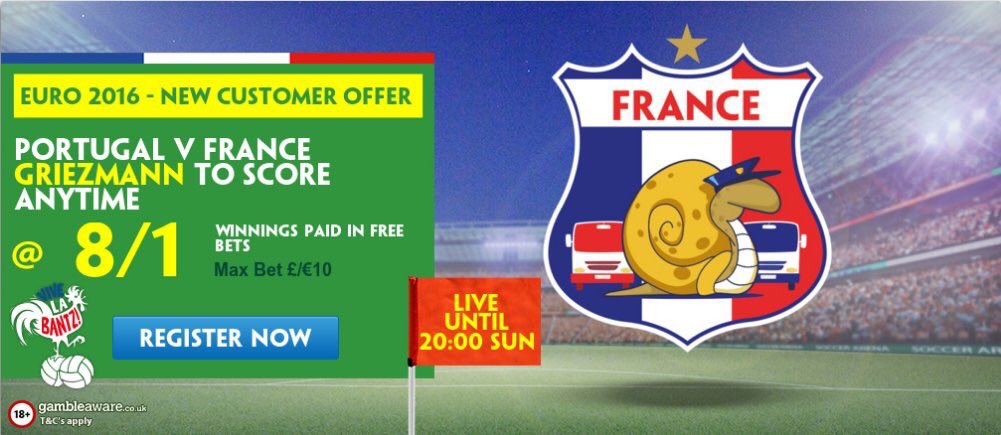 WowBet's tweet image. Euro 2016 Final: Anytime Scorer

Griezmann @ 8/1 pdy.pr/ManUFactT

Ronaldo @ 8/1 pdy.pr/ManUtdOnlyQuat