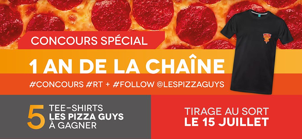 LesPizzaGuys's tweet photo. #CONCOURS pour nos 1 an #RT+ #FOLLOW @LesPizzaGuys pour tenter de gagner un tee-shirt ! Tirage au sort le 15 juillet https://t.co/mFZXvcQSgi