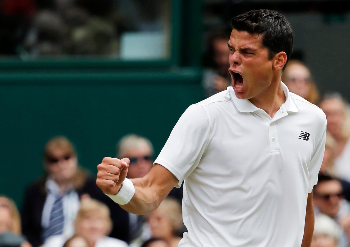 SportsCenter's tweet photo. Milos Raonic rallies to beat Roger Federer in Wimbledon semi, becoming 1st Canadian man to reach a Grand Slam final. https://t.co/IrMxq75G3e