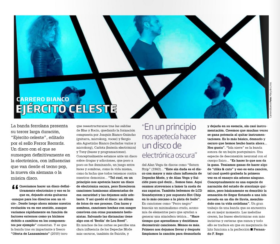 Entrevista a Carrero Bianco <a href="/CarreroBianco/">Carrero Bianco</a> en la Mondosonoro Galicia de este mes por Fernando Rego <a href="/FernandoFRego/">Fernando F. Rego</a>